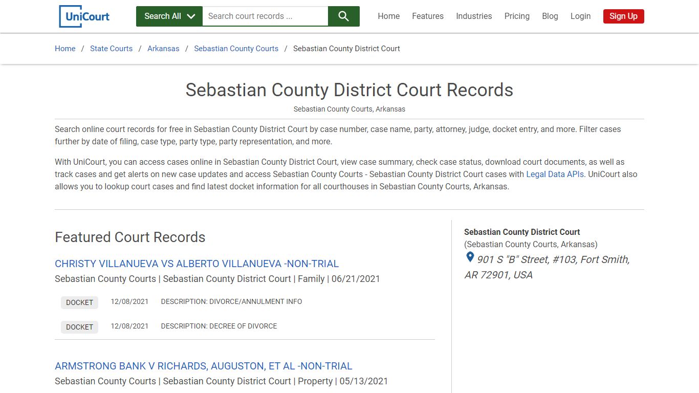 Sebastian County District Court Records | Sebastian | UniCourt
