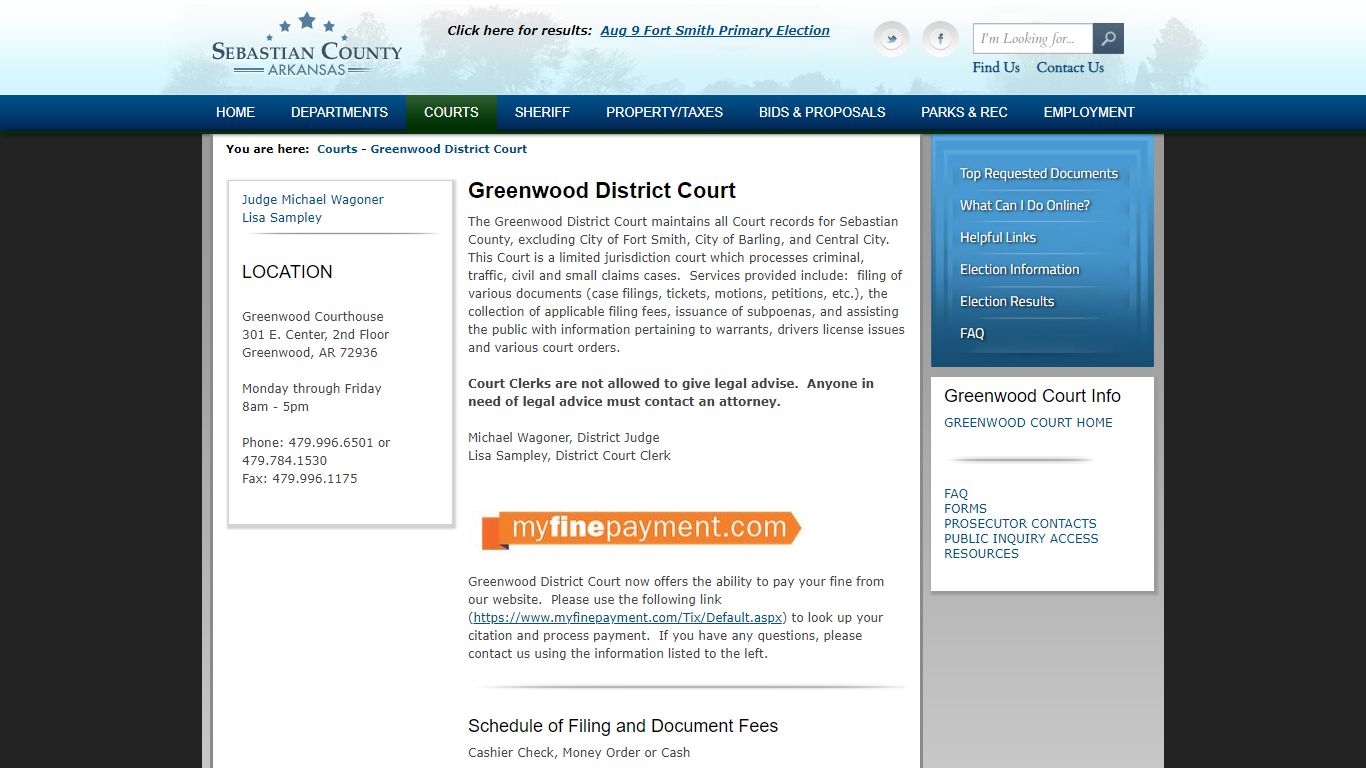 Courts > Greenwood District Court - Sebastian County, Arkansas